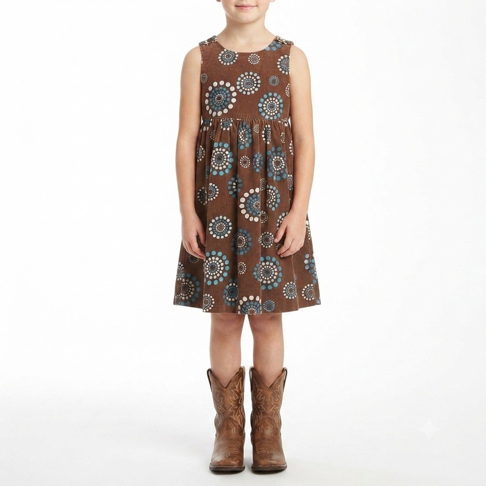 A Sissy and Me Original Dress Girls 6-8 Brown Corduroy Medallion Sleeveles
